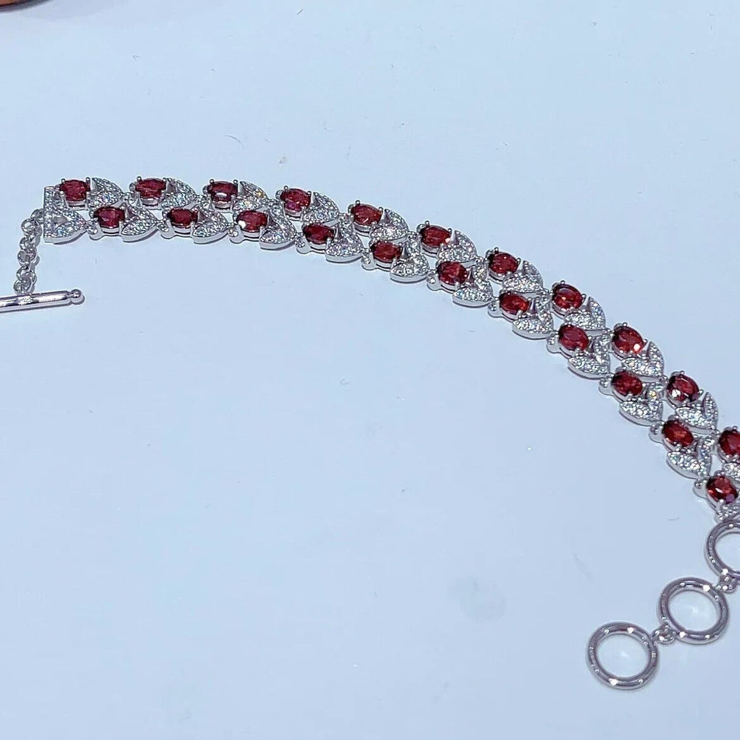 Red Garnet Double Layer Leaf Pattern Tennis Bracelet 4x5mm