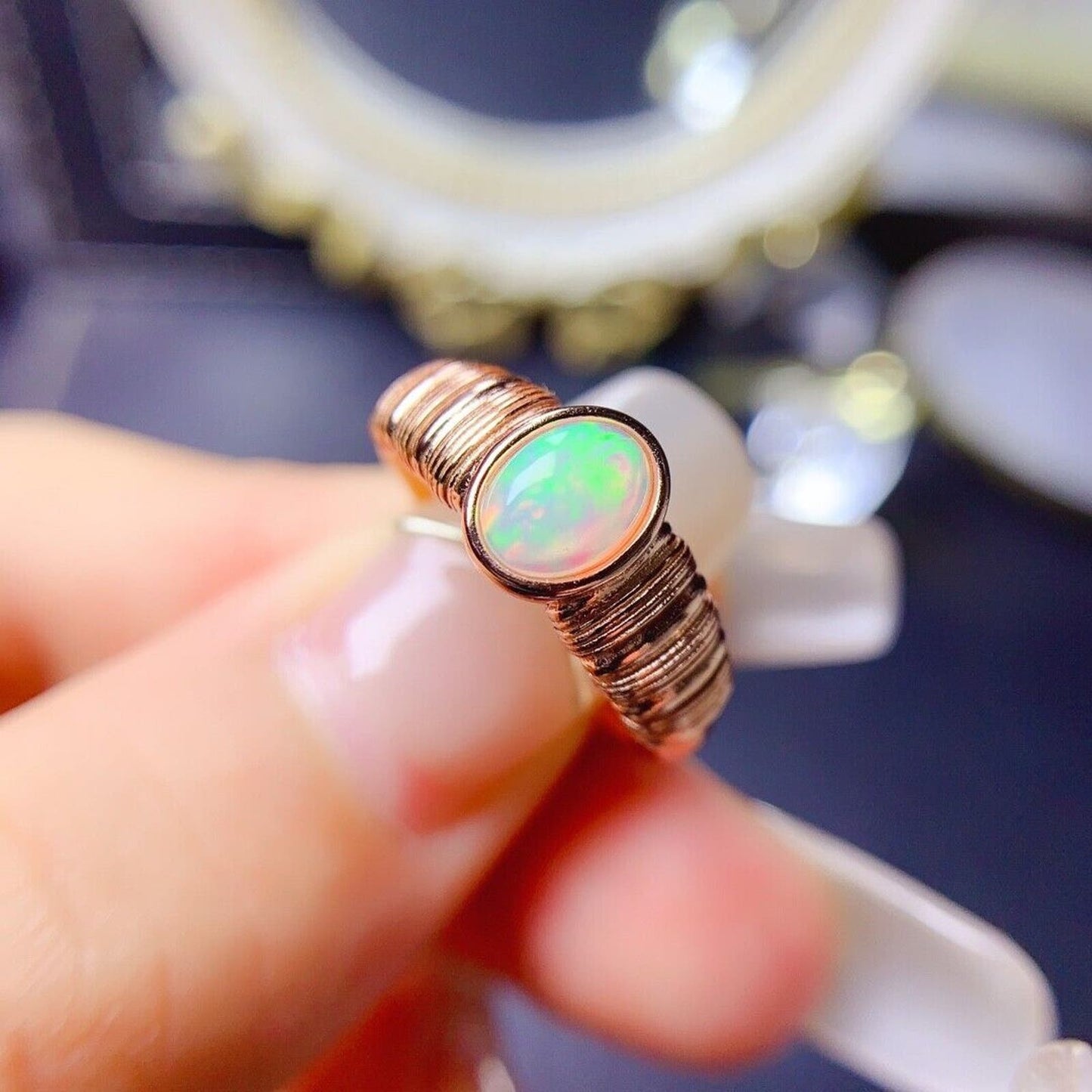 Bezel Setting Fire Opal Cocktail Ring 5x7mm