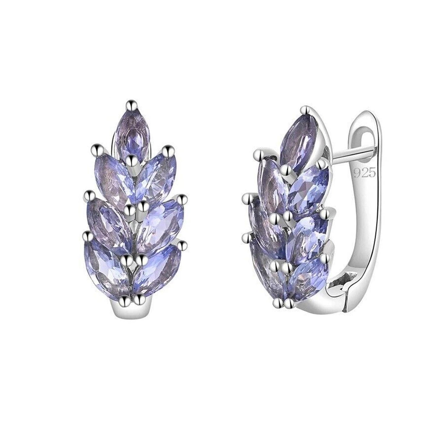 Natural Purple Tanzanite Clip Earrings Platinum Plated