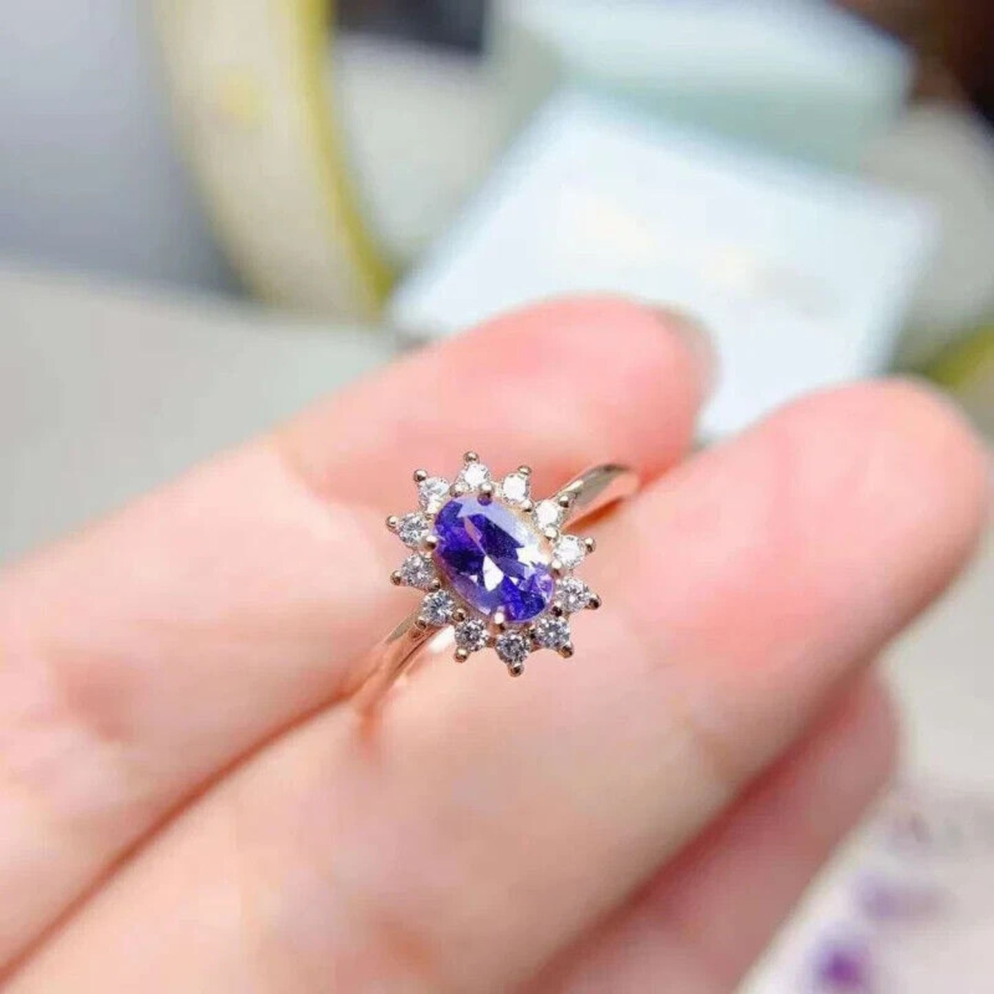 Purple Tanzanite Dainty Oval Cut Ring 4x6mm