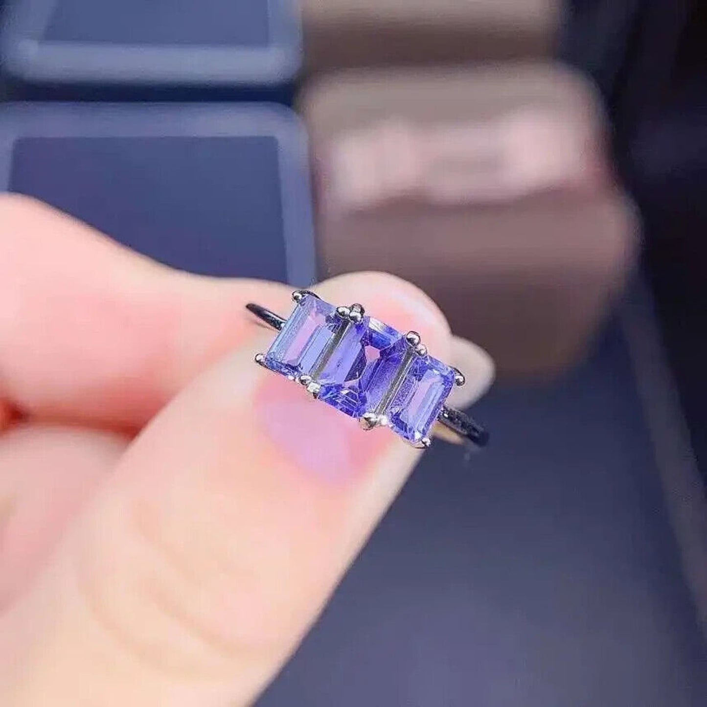 Purple Tanzanite 3 Stone Cocktail Ring VVS1