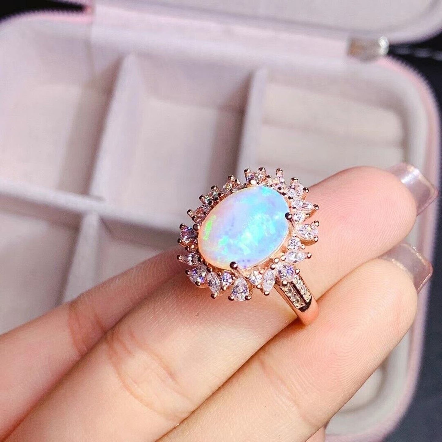 Large Fire Opal Statement Ring 10x13mm Sterling Silver