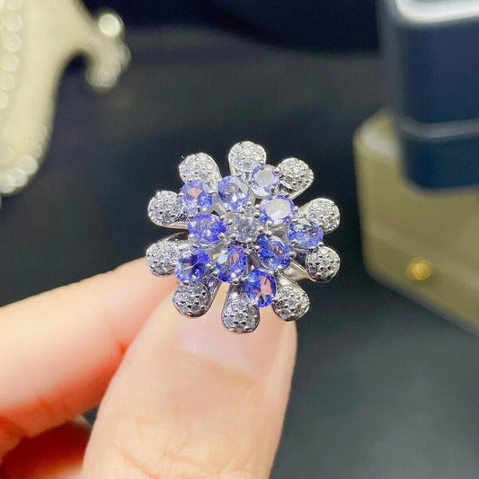 Purple Tanzanite Flower Cluster Ring Platinum Plated