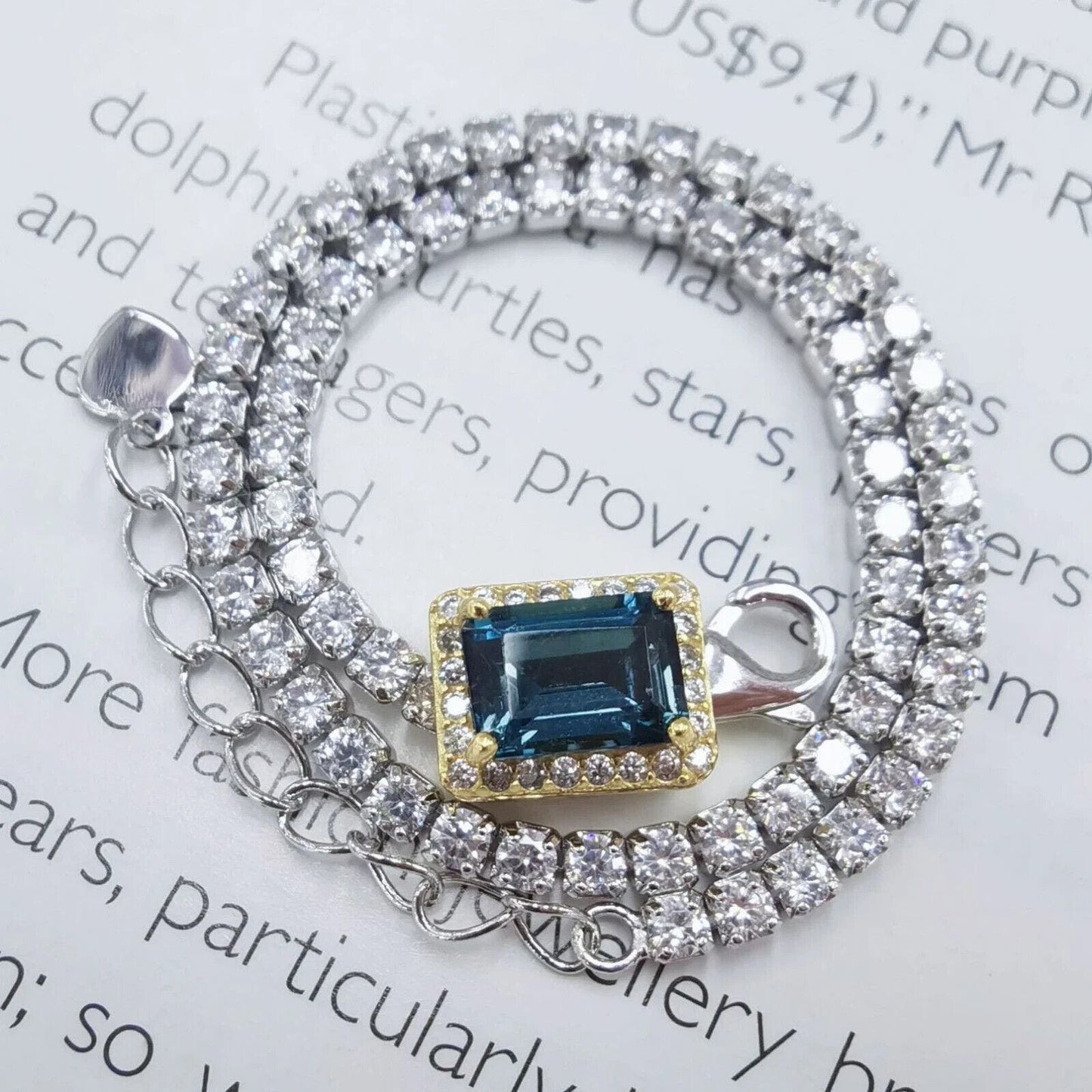 Natural London Blue Topaz Single Stone Gemstone Bracelet 925 Sterling Silver