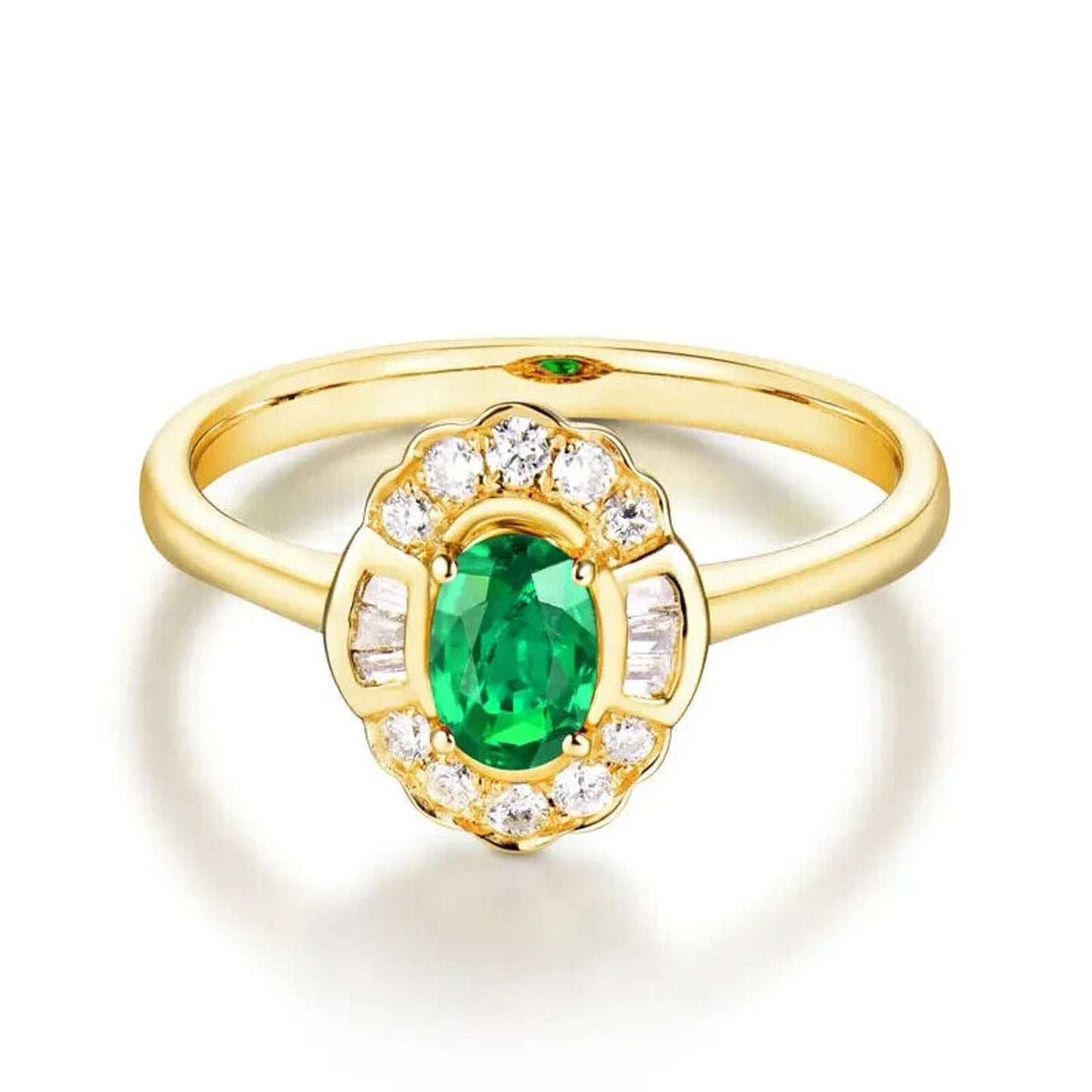 Natural Emerald and Diamond 14k Yellow Gold Cocktail Ring