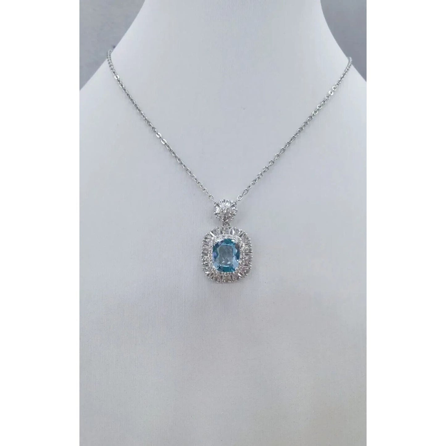 Sky Blue Topaz Pendant Statement Necklace 8x10mm