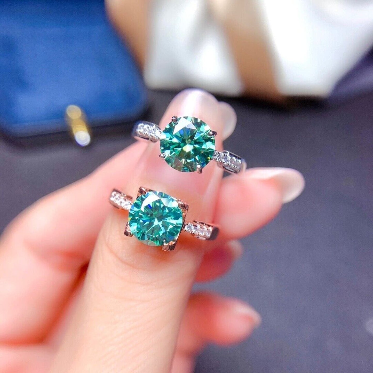 2 Carat Green Moissanite Cocktail Ring, Women's Green Moissanite Statement Ring