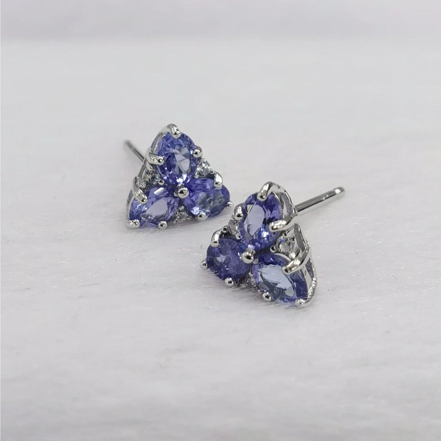 Purple Tanzanite Triangle Cluster Stud Earrings 8x9mm