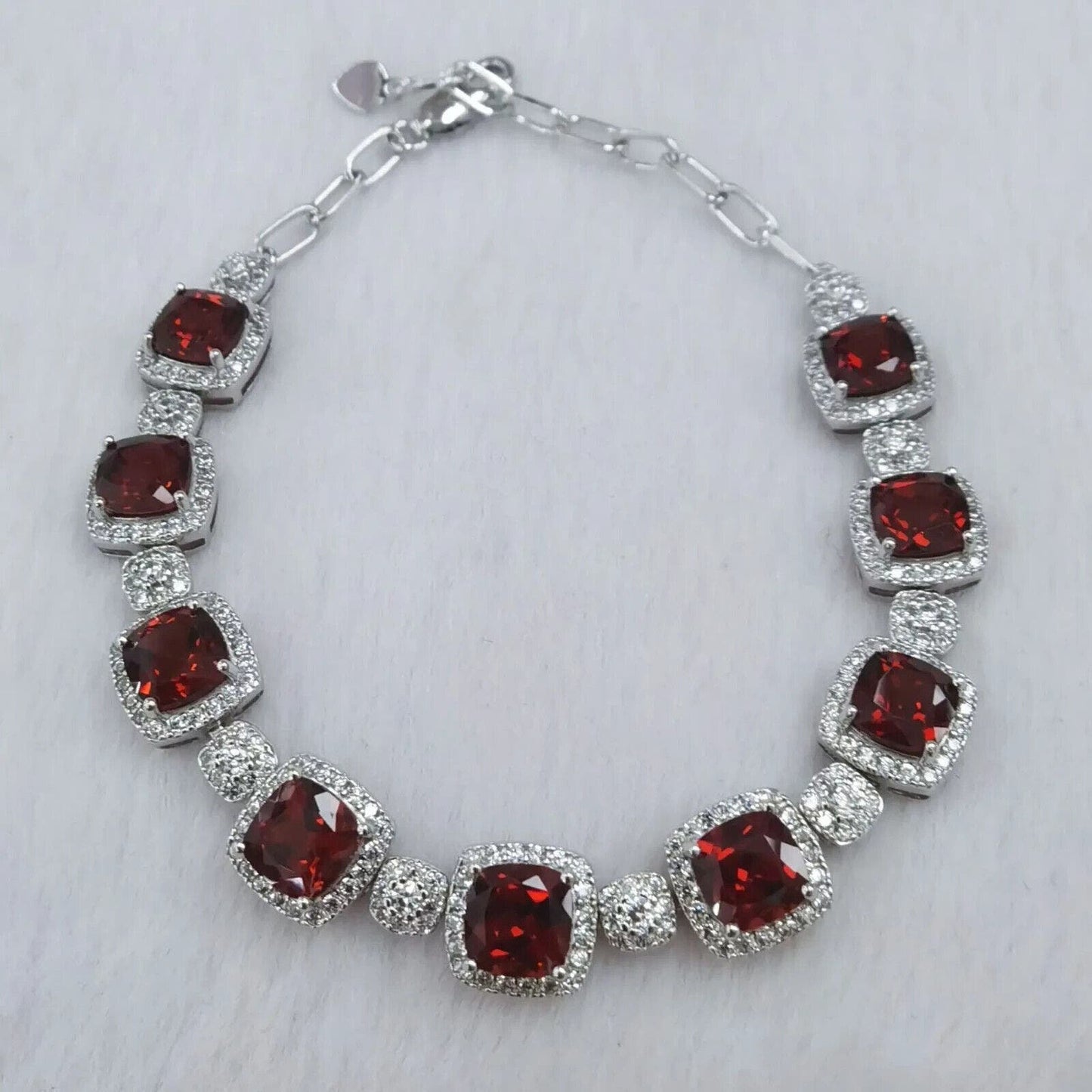 Cushion Cut Red Garnet Tennis Bracelet 6mm Platinum Plated