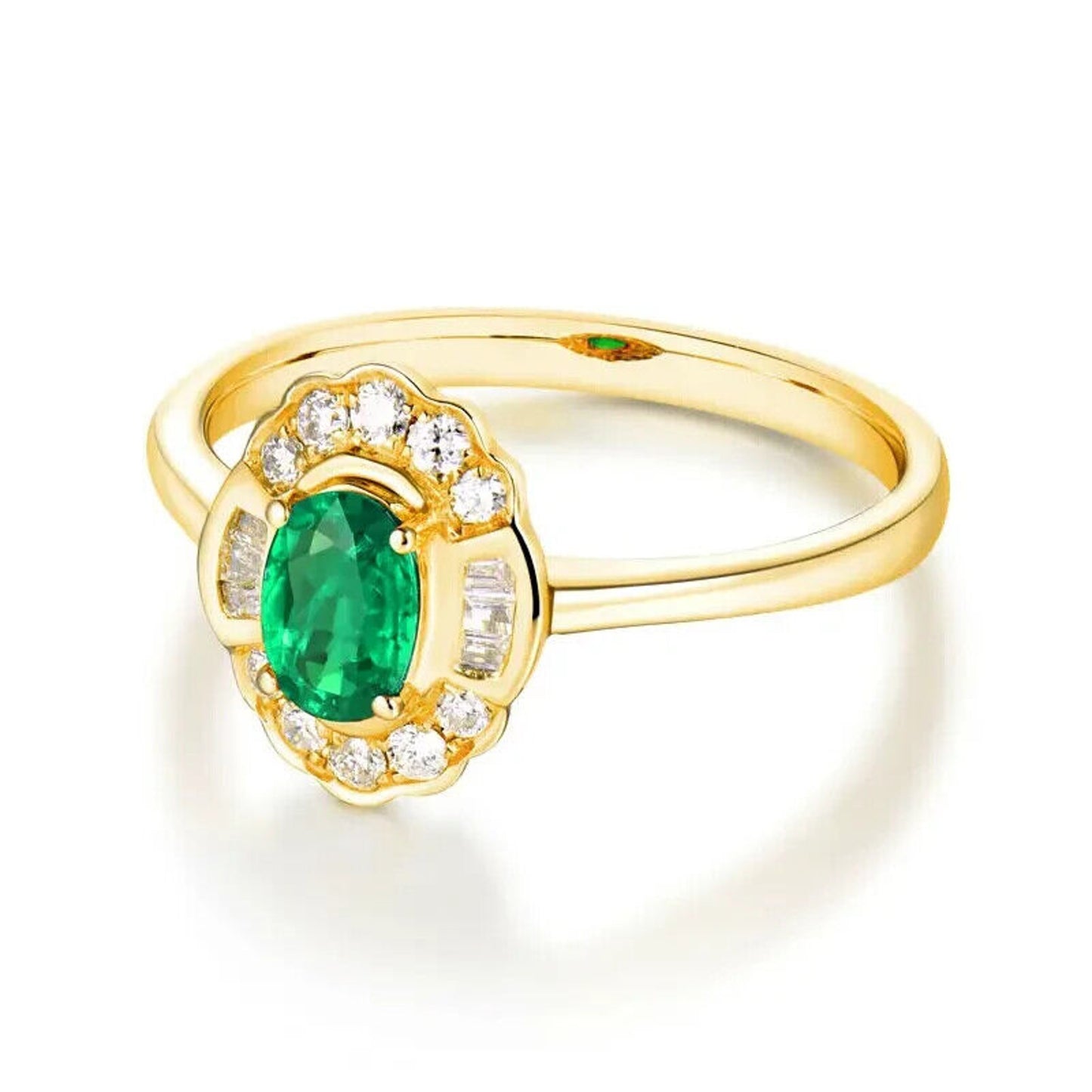 Natural Emerald and Diamond 14k Yellow Gold Cocktail Ring