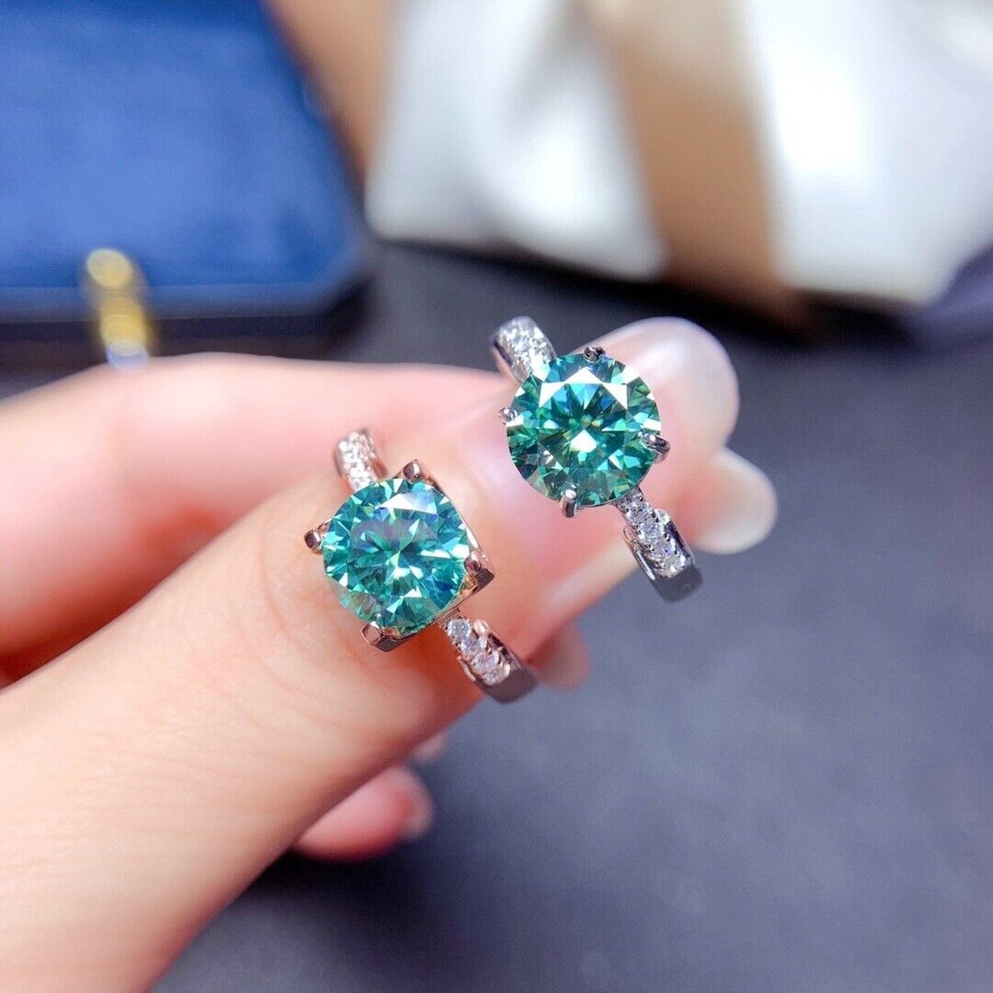 2 Carat Green Moissanite Cocktail Ring, Women's Green Moissanite Statement Ring