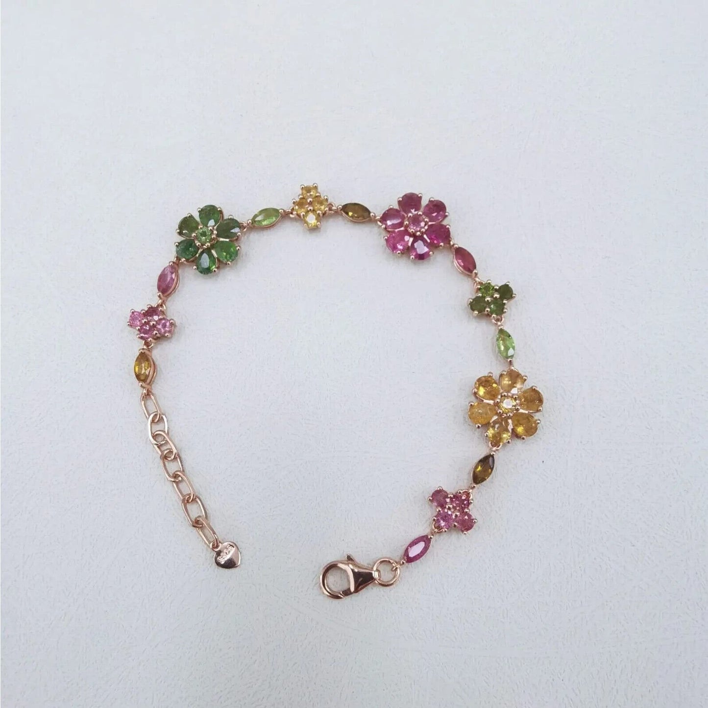 Tourmaline Flower Tennis Bracelet Rose Gold