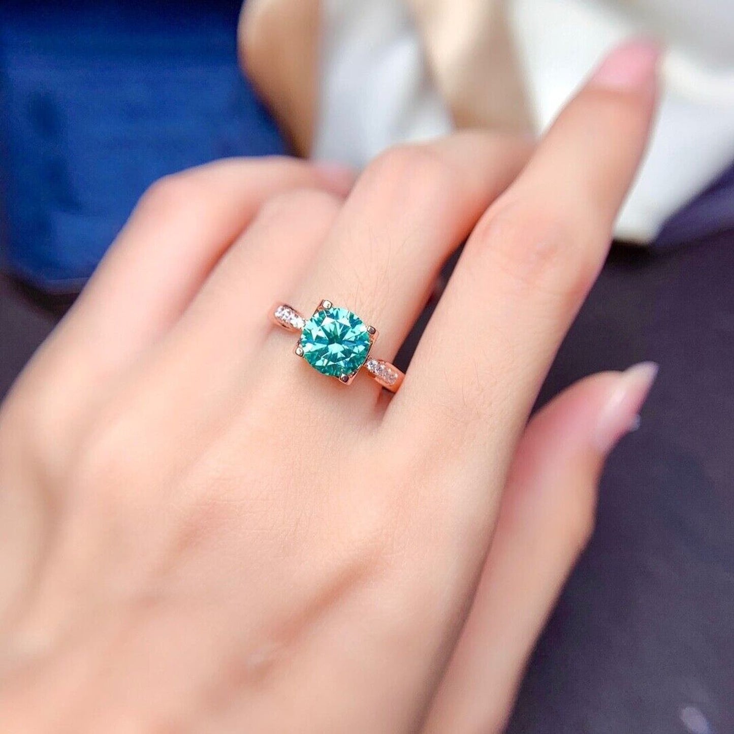 2 Carat Green Moissanite Cocktail Ring, Women's Green Moissanite Statement Ring