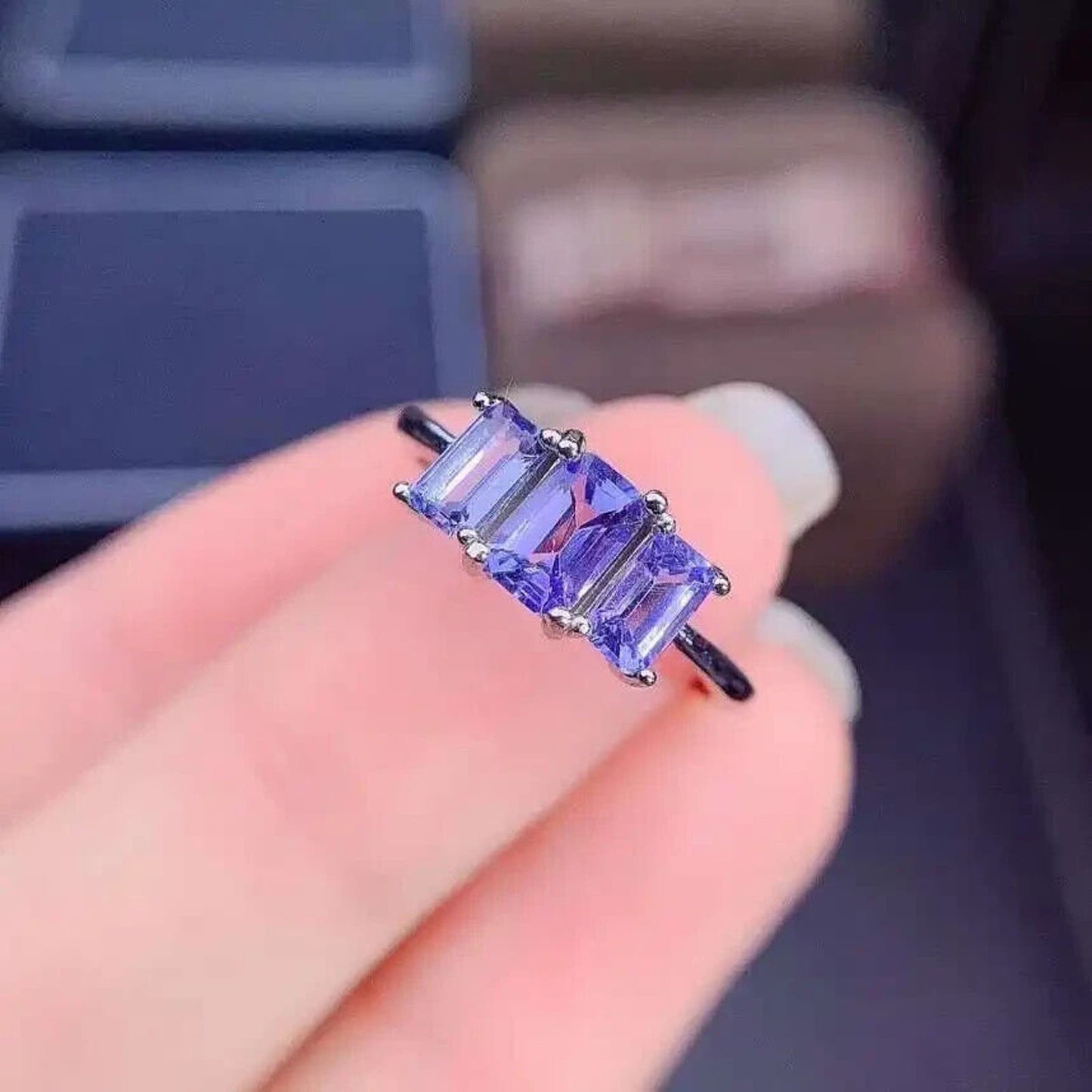 Purple Tanzanite 3 Stone Cocktail Ring VVS1