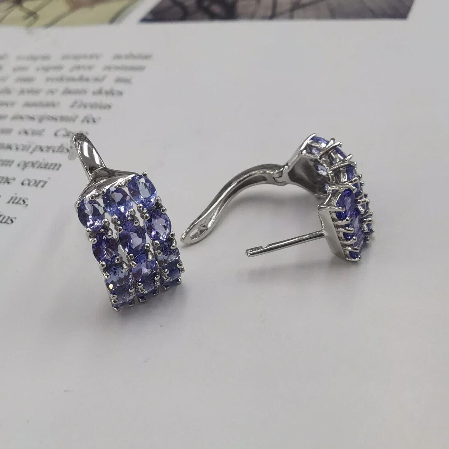 Purple Tanzanite Clip Earrings Sterling Silver 3x4mm