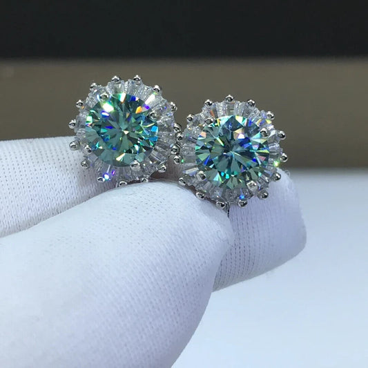 VVS1 Round Brilliant Cut Blue Moissanite Stud Earrings 1 CT