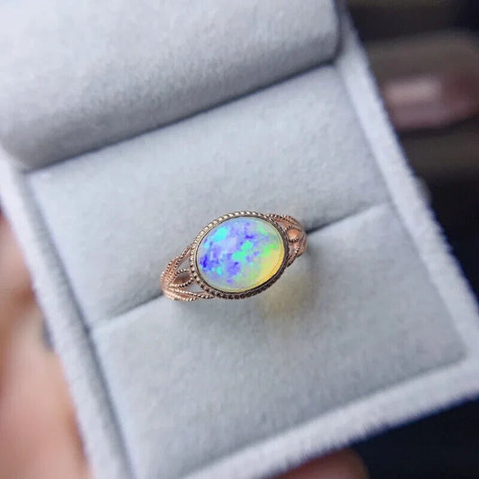 Horizontal Fire Opal Gemstone Ring 8x10mm