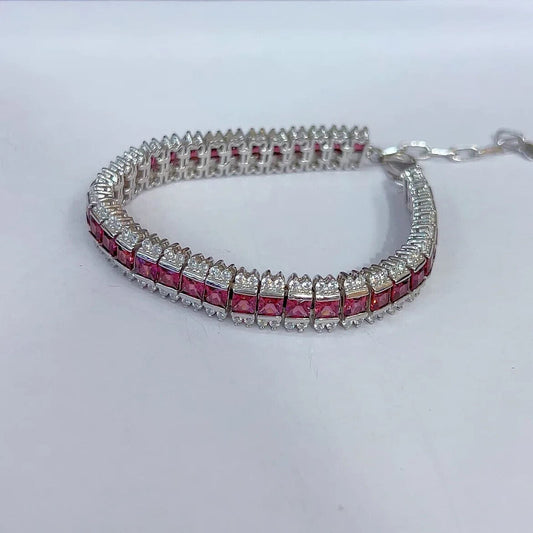 Pink Garnet Square Cut Tennis Bracelet 3.5mm Platinum Plated