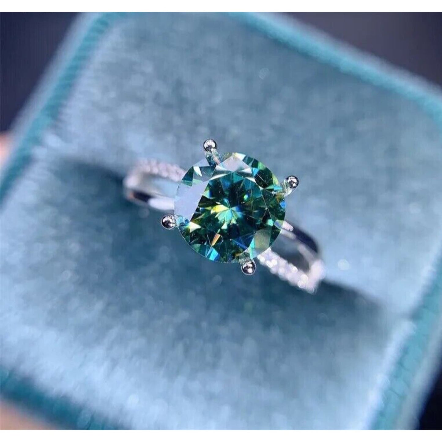 2 Carat Green Moissanite Cocktail Ring, VVS1 Grade Green Moissanite Ring