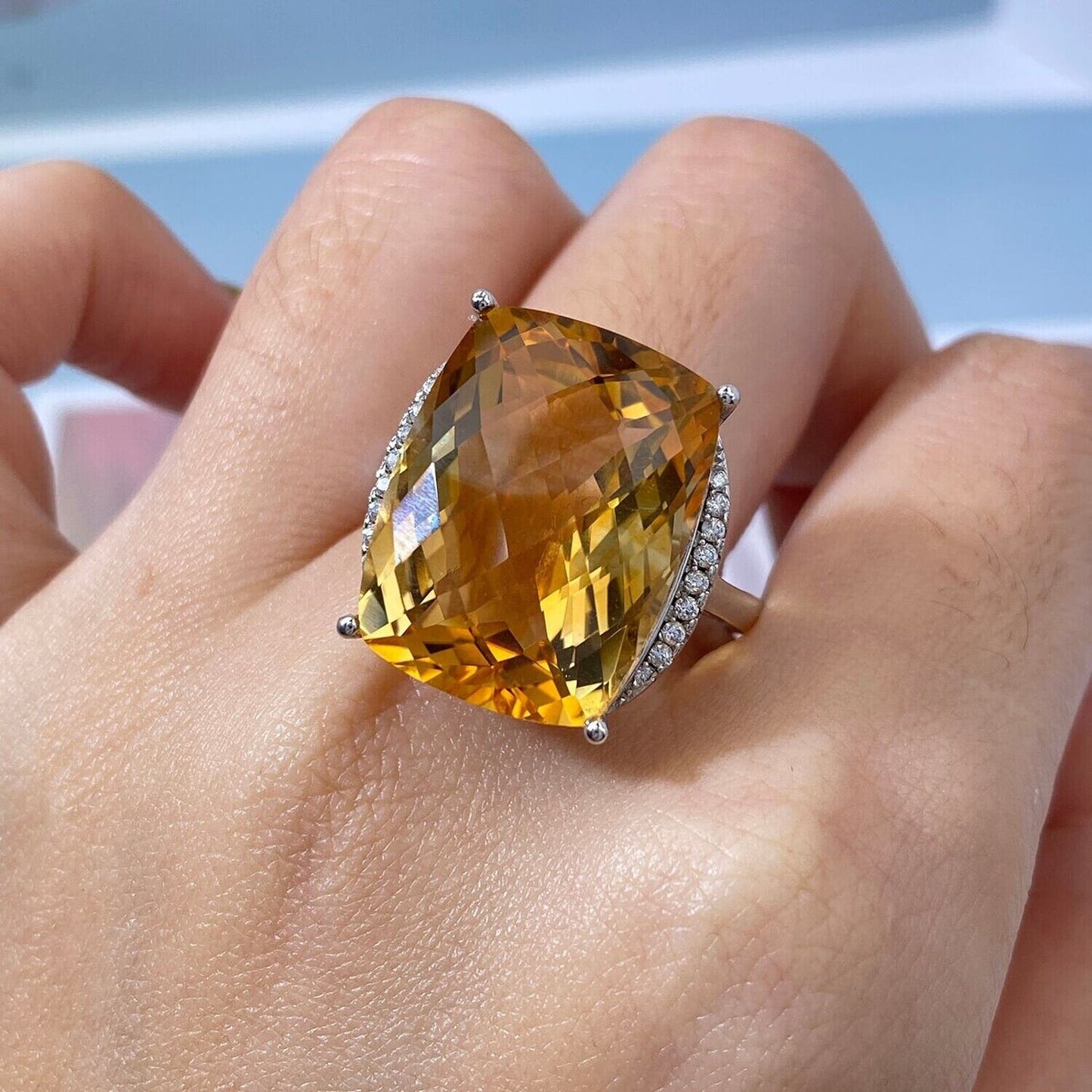 Citrine Gemstone Large Statement Ring 19 Carat