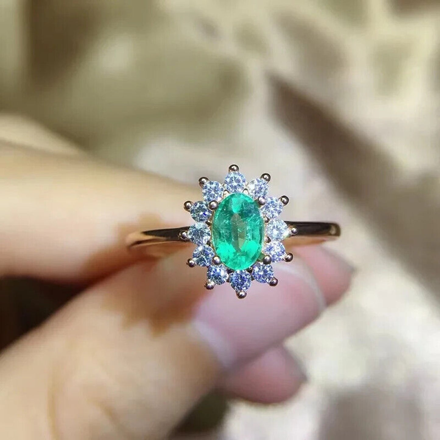 Dainty Emerald Cocktail Ring 4x6mm Sterling Silver