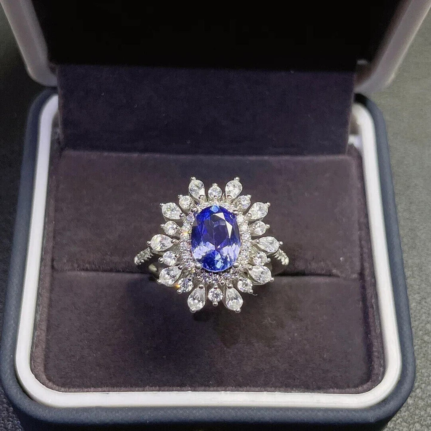 Purple Tanzanite Cluster Statement Ring VVS1 6x8mm