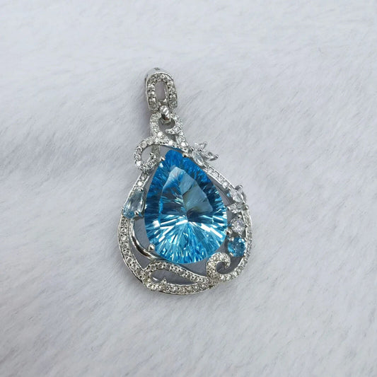 Swiss Blue Topaz Teardrop Pendant Necklace 13x18mm