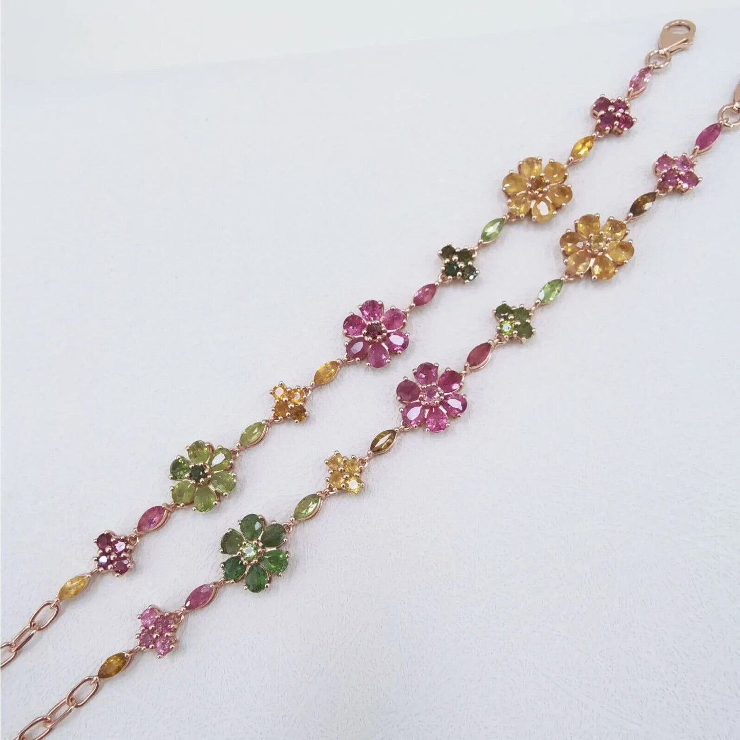 Tourmaline Flower Tennis Bracelet Rose Gold