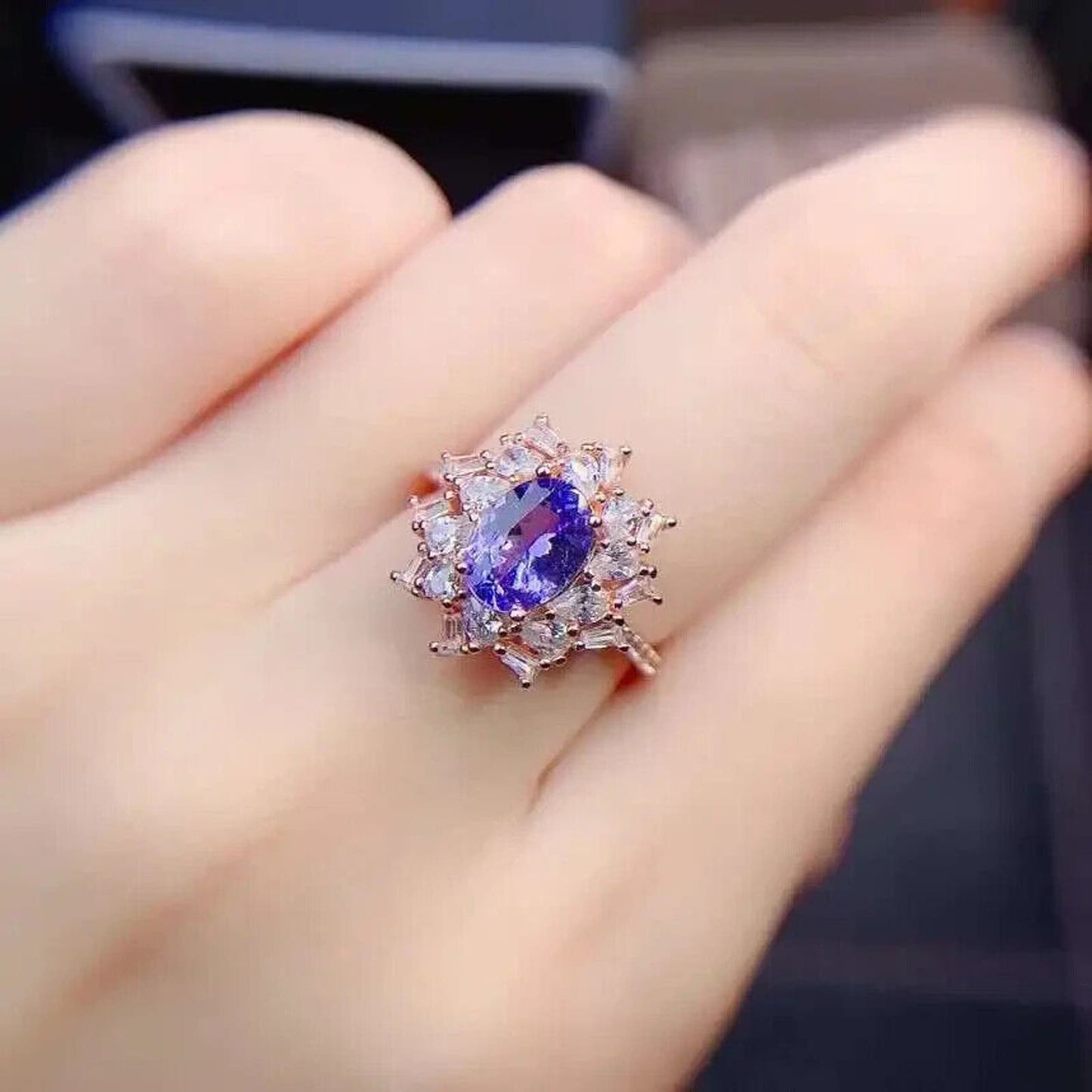 Purple Tanzanite Cluster Ring 6x8mm VVS1