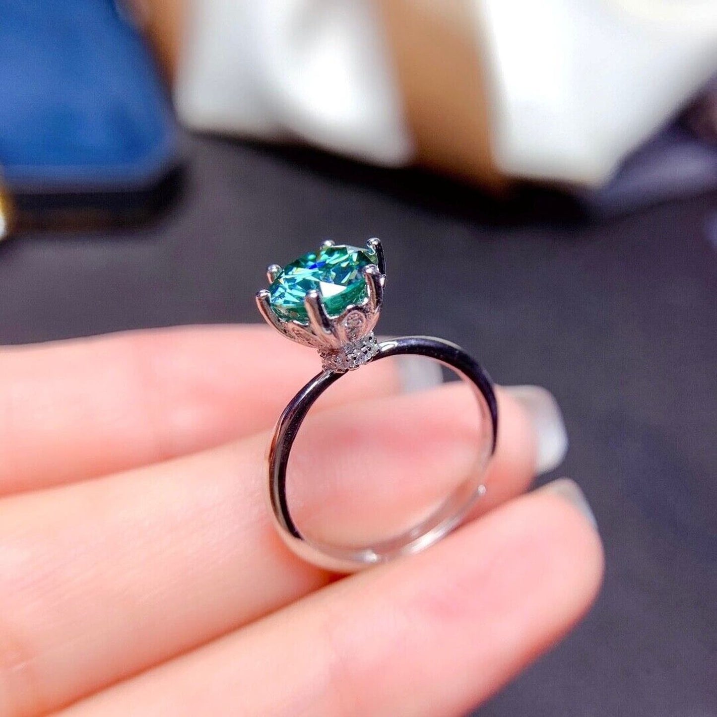 2 Carat Green Moissanite High Setting Cocktail Engagement Ring Sterling Silver