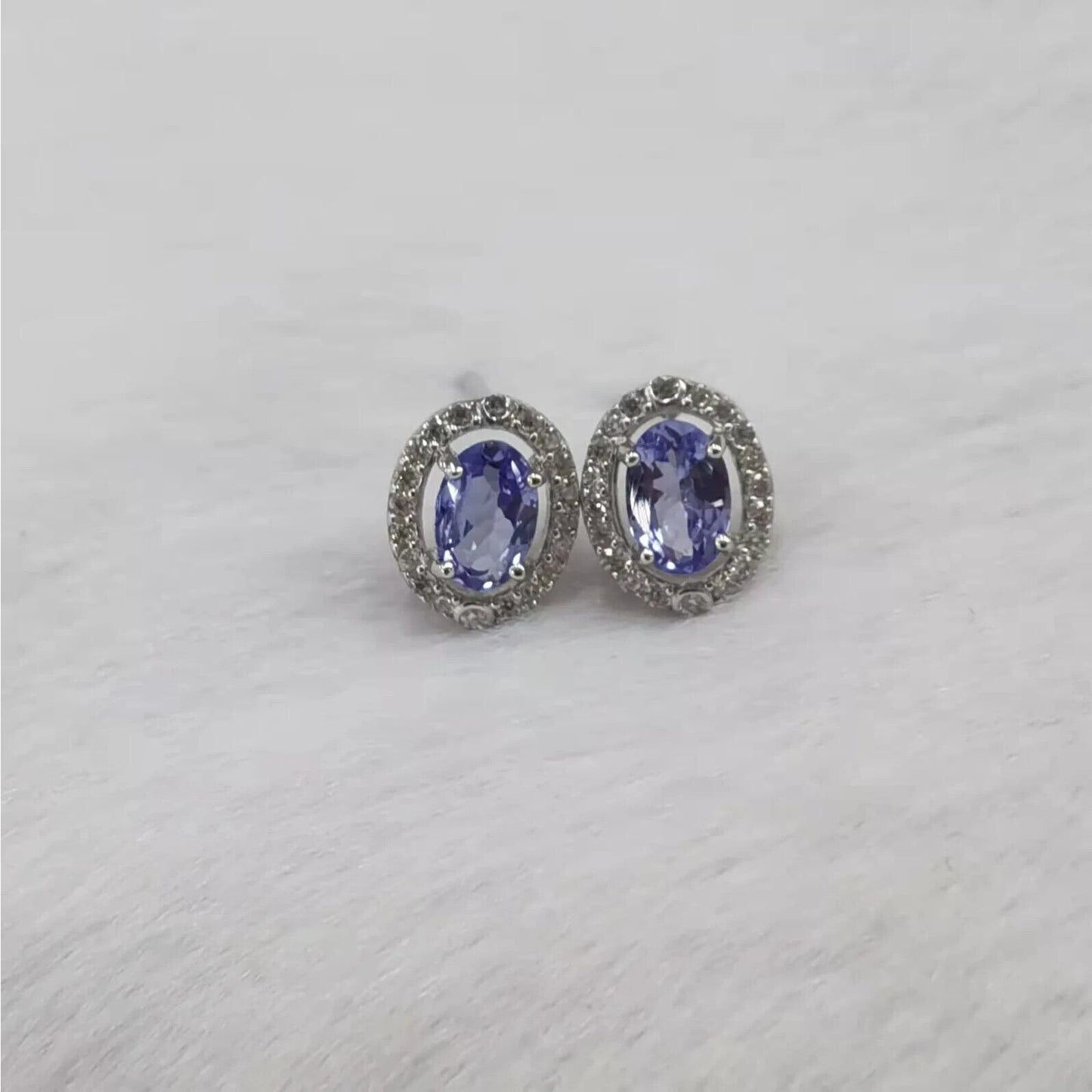 Purple Tanzanite Stud Earrings 4x6mm Platinum Plated