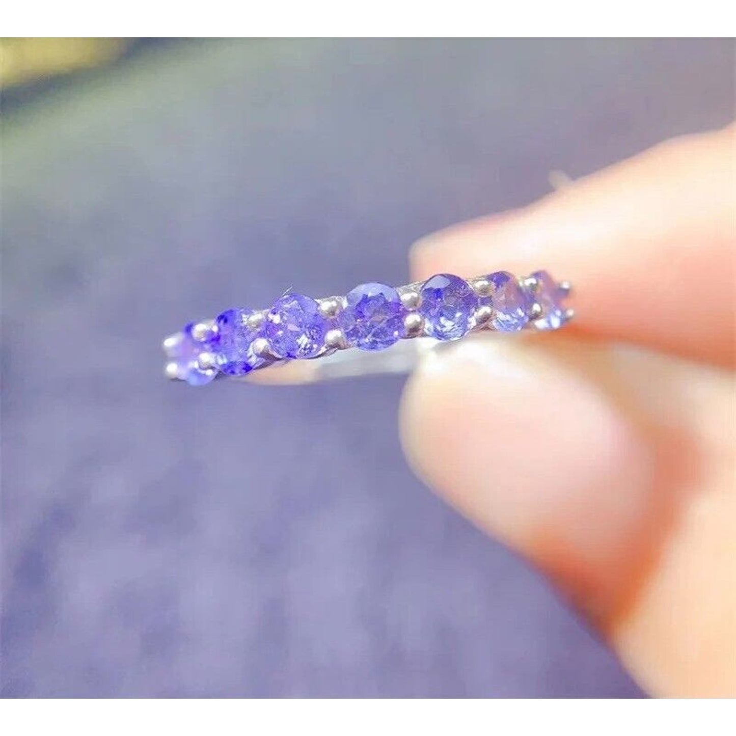 VVS1 Purple Tanzanite Band Ring 3mm Platinum Plated