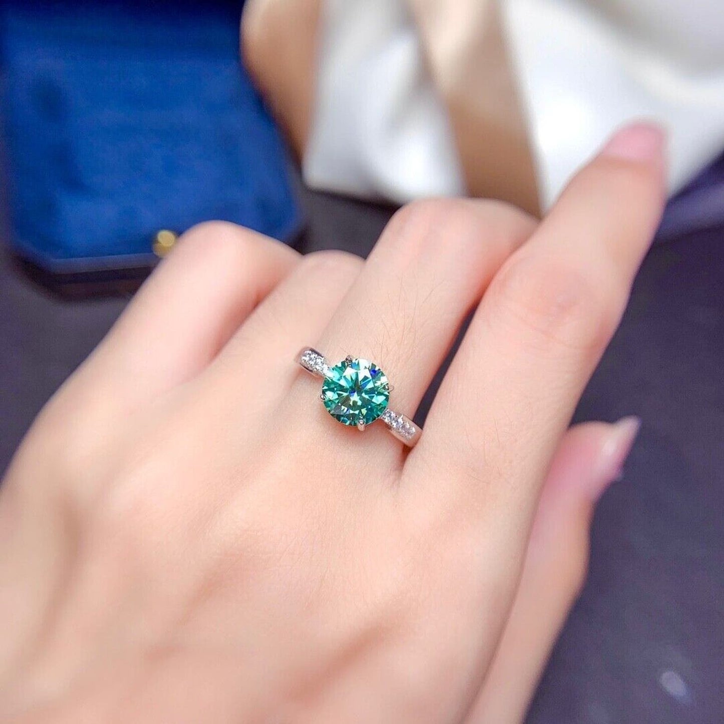 2 Carat Green Moissanite Cocktail Ring, Women's Green Moissanite Statement Ring