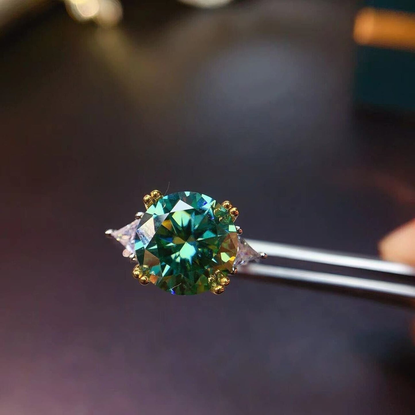 VVS1 5 Carat Green Moissanite Cocktail Ring Platinum Plated