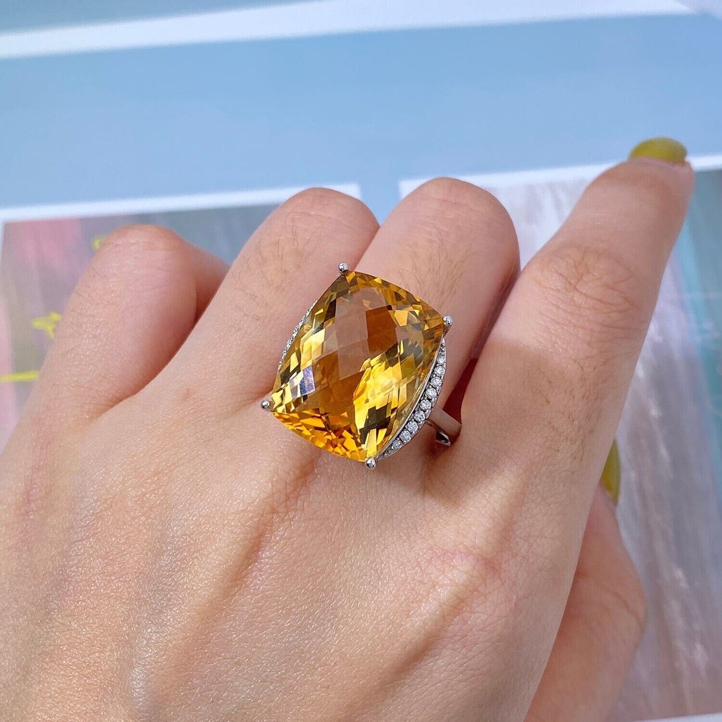 Citrine Gemstone Large Statement Ring 19 Carat