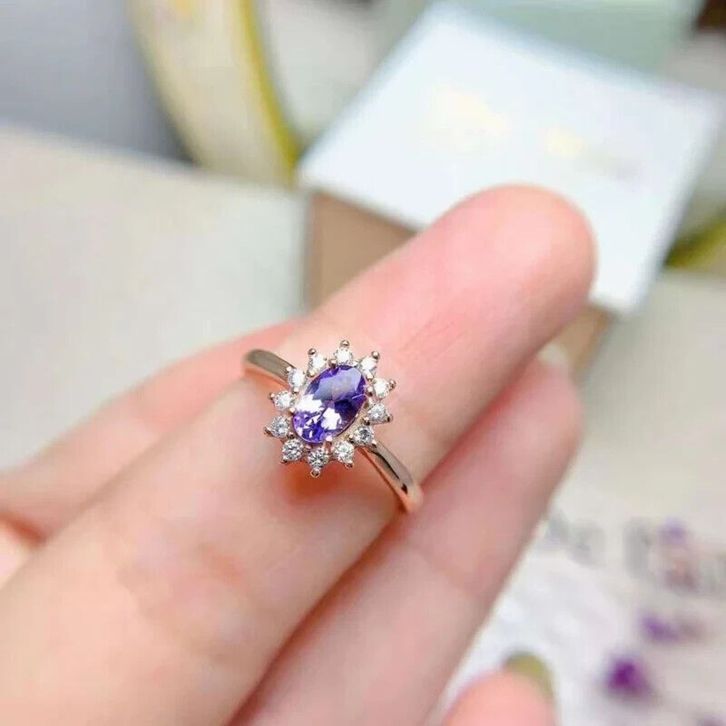 Purple Tanzanite Dainty Oval Cut Ring 4x6mm