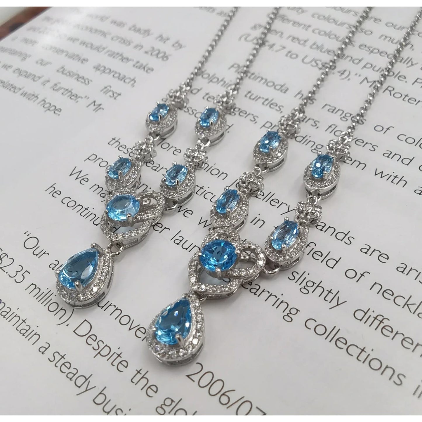 Swiss Blue Topaz Clavicle Chain Necklace 5x7mm