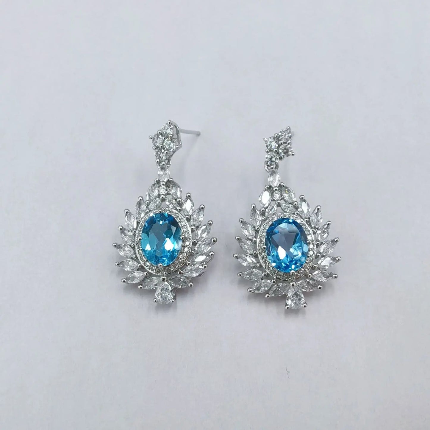 Swiss Blue Topaz Cluster Statement Earrings 7x9mm