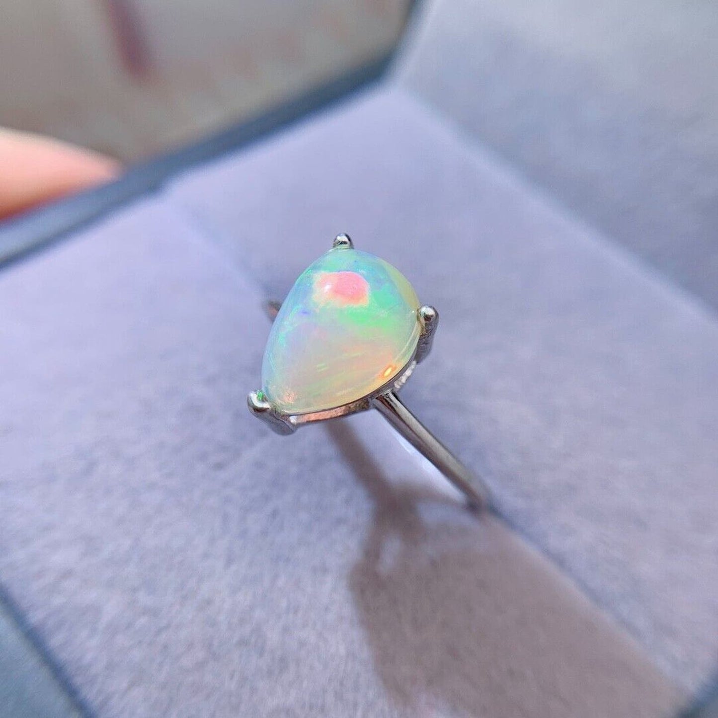 Pear Cut Solitaire Fire Opal Ring 7x9mm