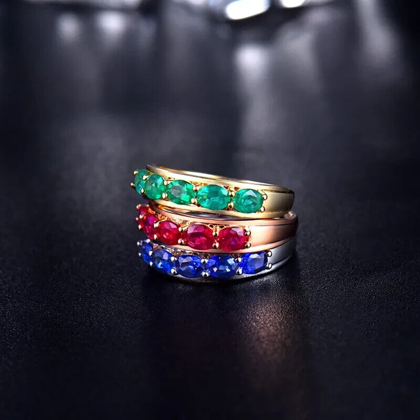 Natural Emerald, Ruby, or Sapphire Band Ring 14k Gold, 14k Gold Emerald Ring