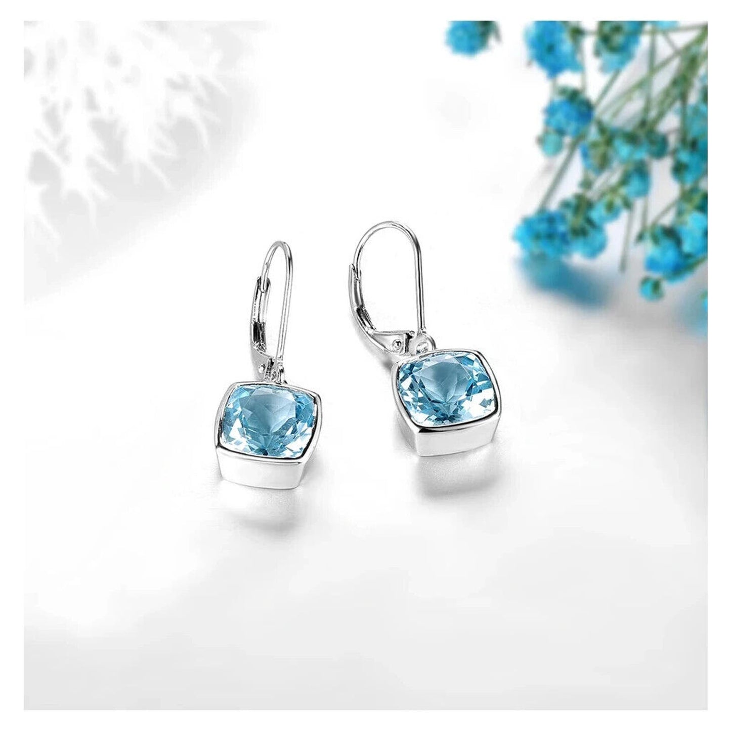 Sky Blue Topaz Bezel Set Dangle Earrings 9mm