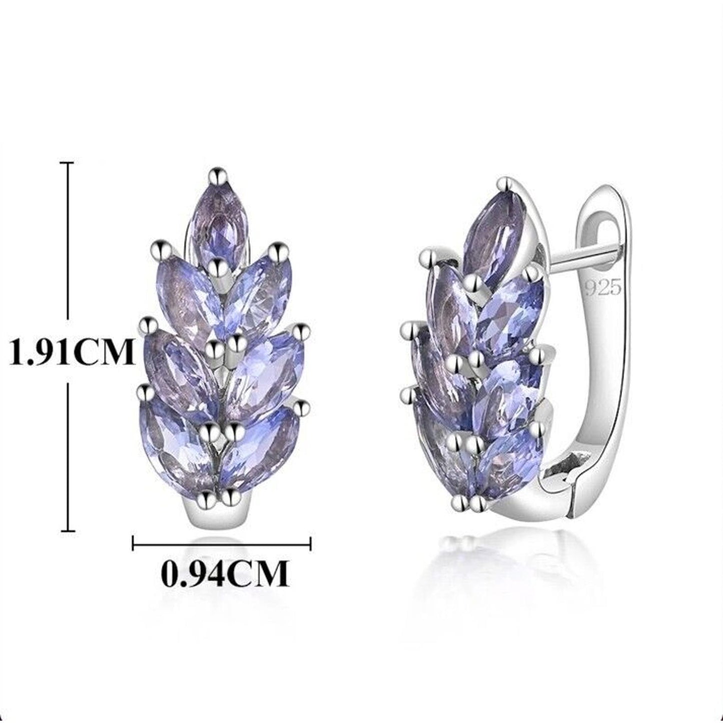 Natural Purple Tanzanite Clip Earrings Platinum Plated