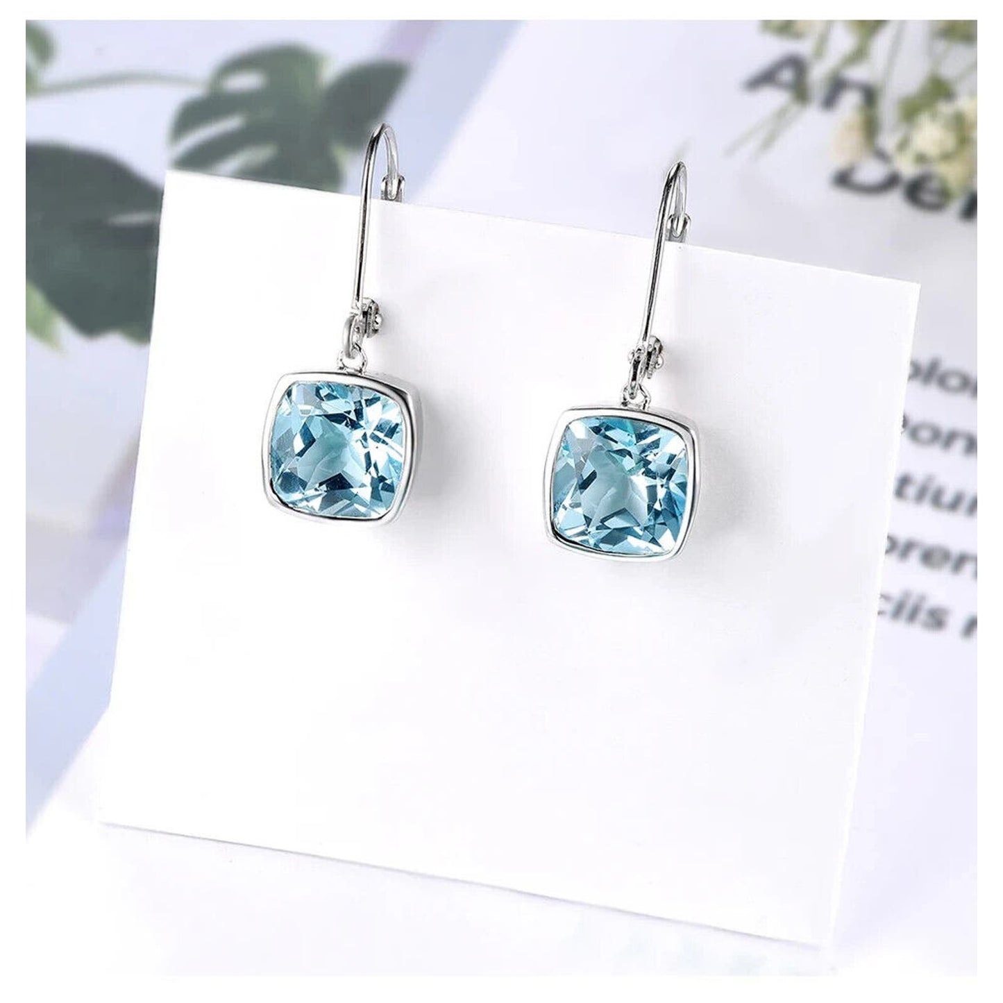 Sky Blue Topaz Bezel Set Dangle Earrings 9mm