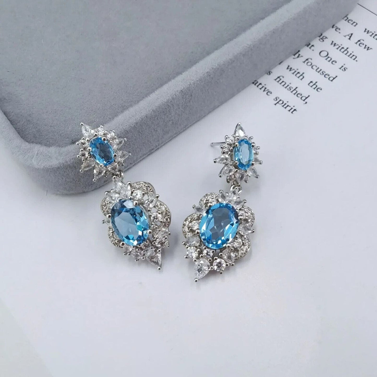 Swiss Blue Topaz Cluster Statement Earrings 7x9mm