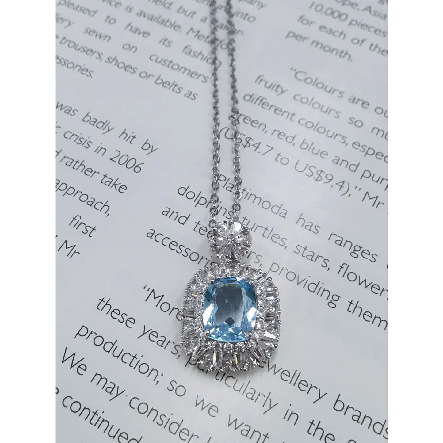 Sky Blue Topaz Pendant Statement Necklace 8x10mm