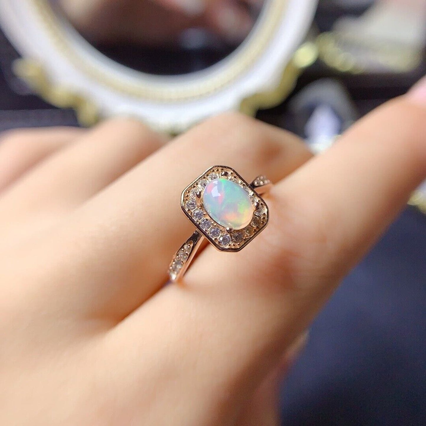 Dainty Fire Opal Gemstone Ring 5x7mm