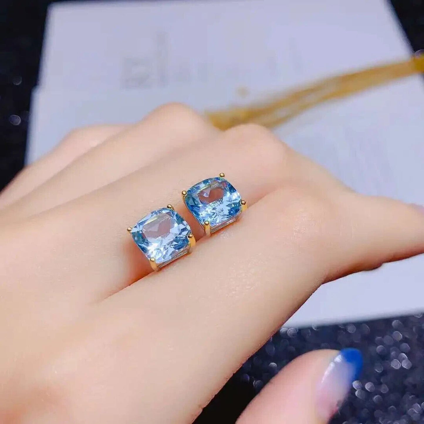 Sky Blue Topaz Cushion Cut Stud Earrings 8mm