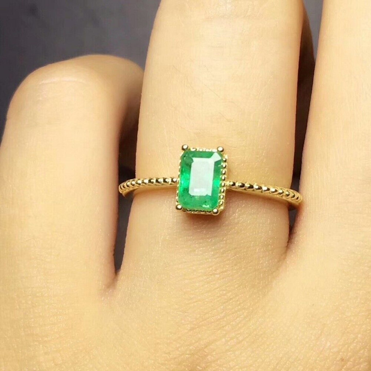 Dainty Emerald Cocktail Ring 4x6mm Sterling Silver