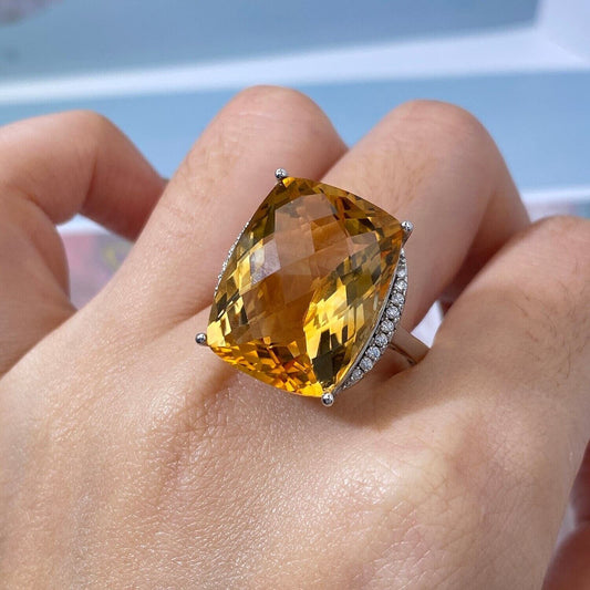 Citrine Gemstone Large Statement Ring 19 Carat