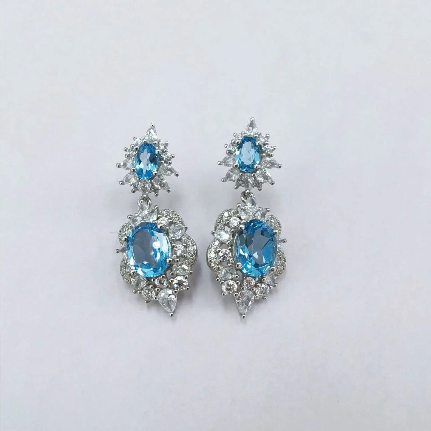 Swiss Blue Topaz Cluster Statement Earrings 7x9mm